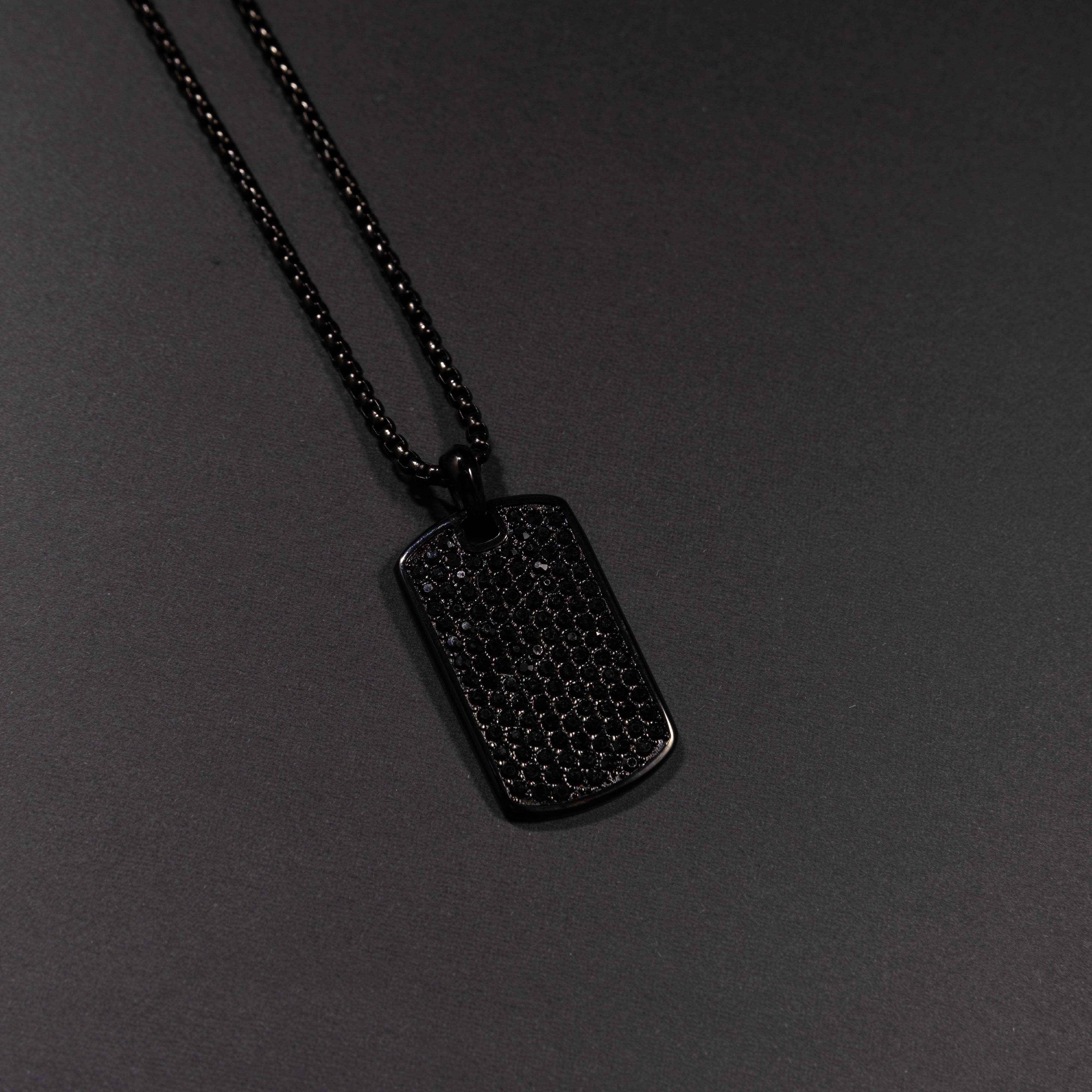 Black diamond tag necklace with personalized back engraving